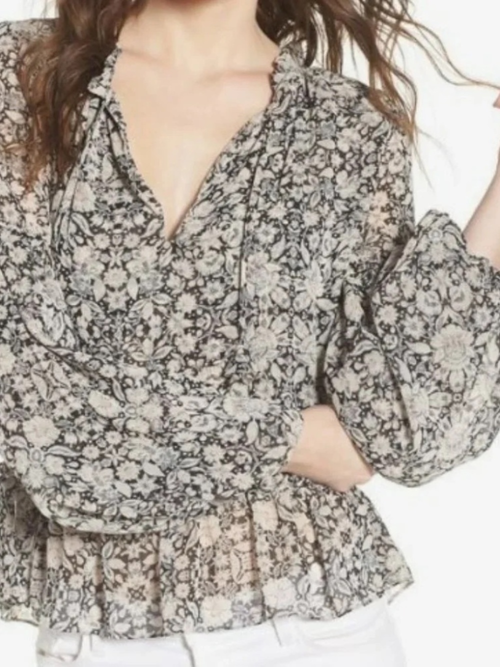 MISA Los Angeles Dominik Bohemian Floral Ruffle Blouse